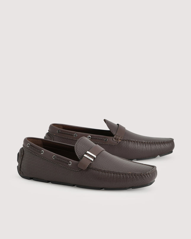 Embossed Buckled Leather Moccasin