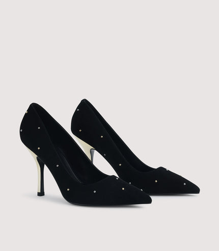 Embellished Leather Pointed Pump Heels
