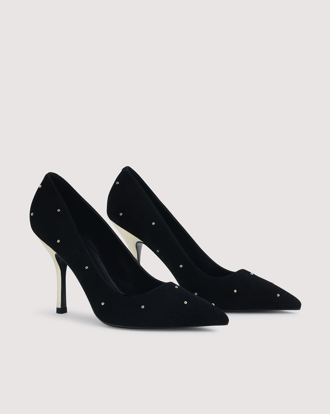 Embellished Leather Pointed Pump Heels
