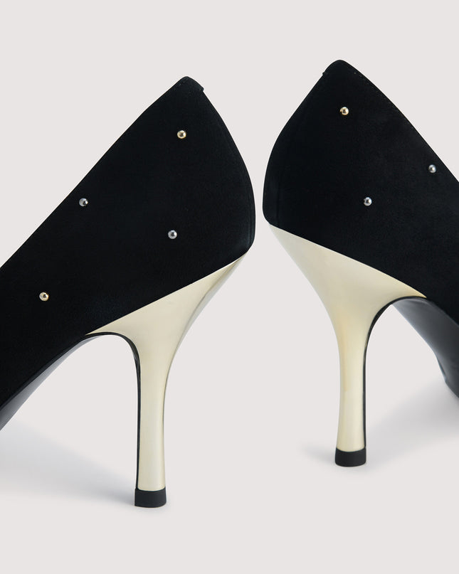Embellished Leather Pointed Pump Heels
