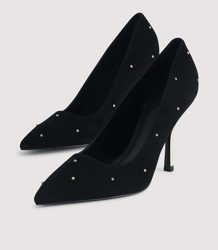 Embellished Leather Pointed Pump Heels