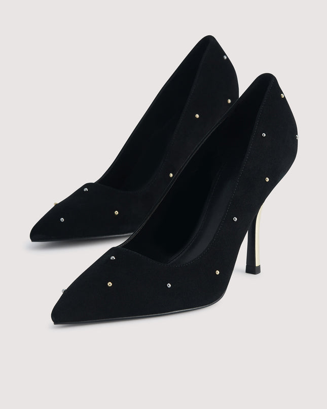 Embellished Leather Pointed Pump Heels