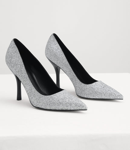 Embellished Leather Pointed Pump Heels