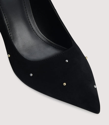 Embellished Leather Pointed Pump Heels