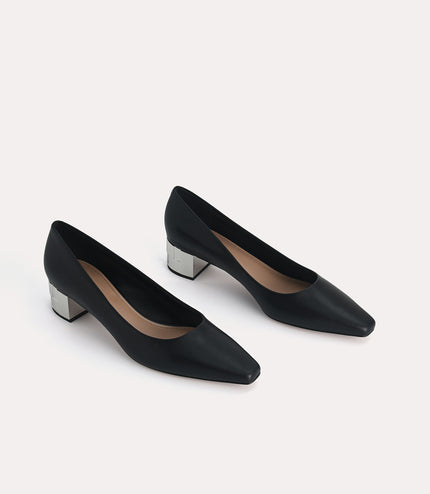 Square-Toe Leather Pumps