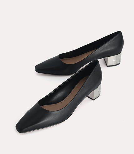 Square-Toe Leather Pumps