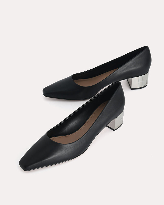 Square-Toe Leather Pumps