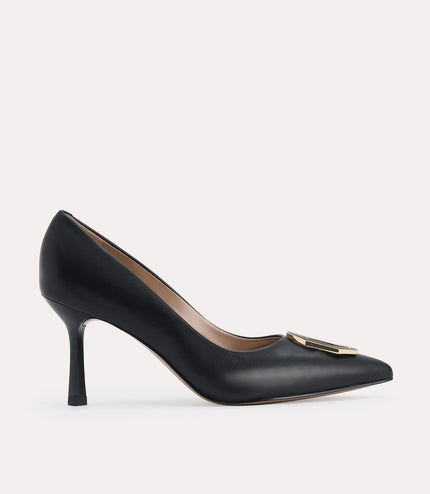 Octagon Buckle Leather Pumps