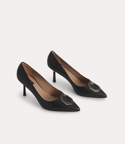 Octagon Buckle Leather Pumps