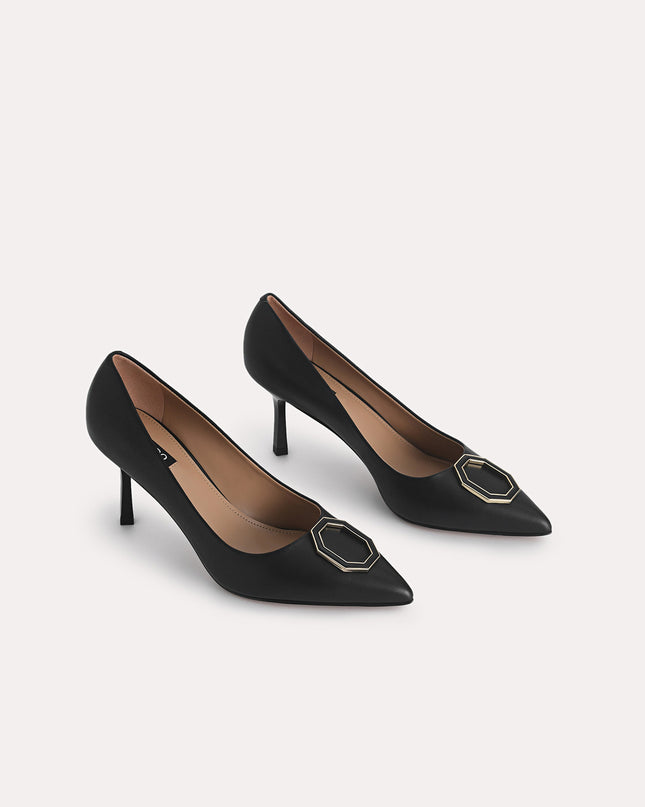 Octagon Buckle Leather Pumps