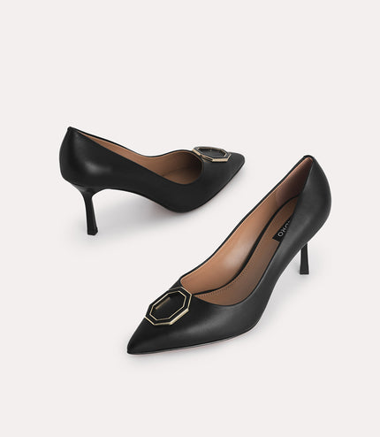 Octagon Buckle Leather Pumps
