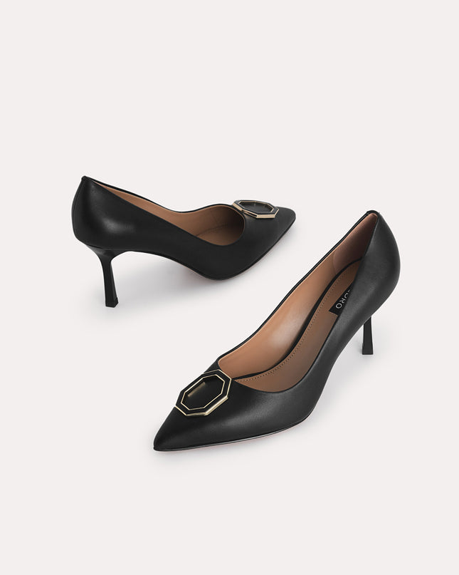 Octagon Buckle Leather Pumps