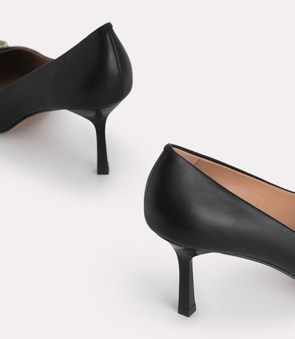 Octagon Buckle Leather Pumps