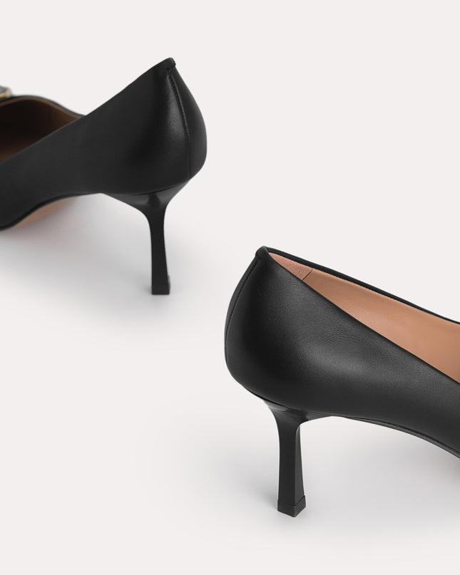 Octagon Buckle Leather Pumps