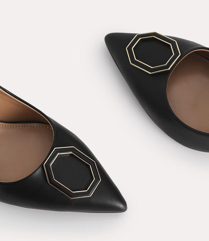 Octagon Buckle Leather Pumps