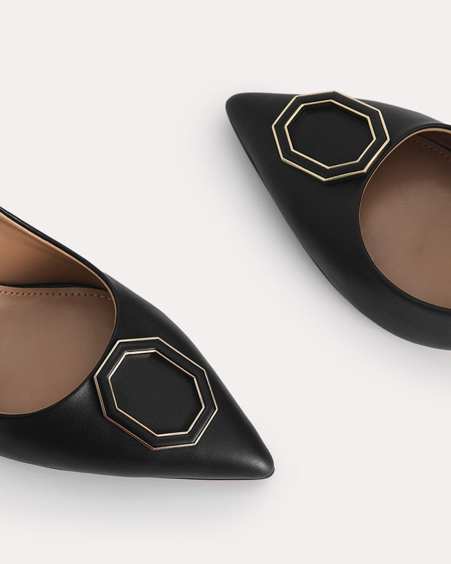 Octagon Buckle Leather Pumps