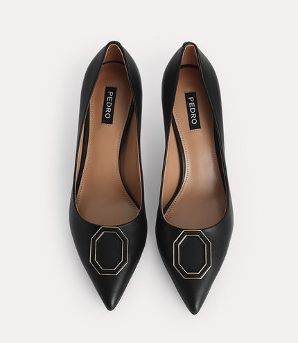 Octagon Buckle Leather Pumps