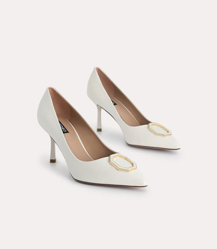 Octagon Buckle Leather Pumps