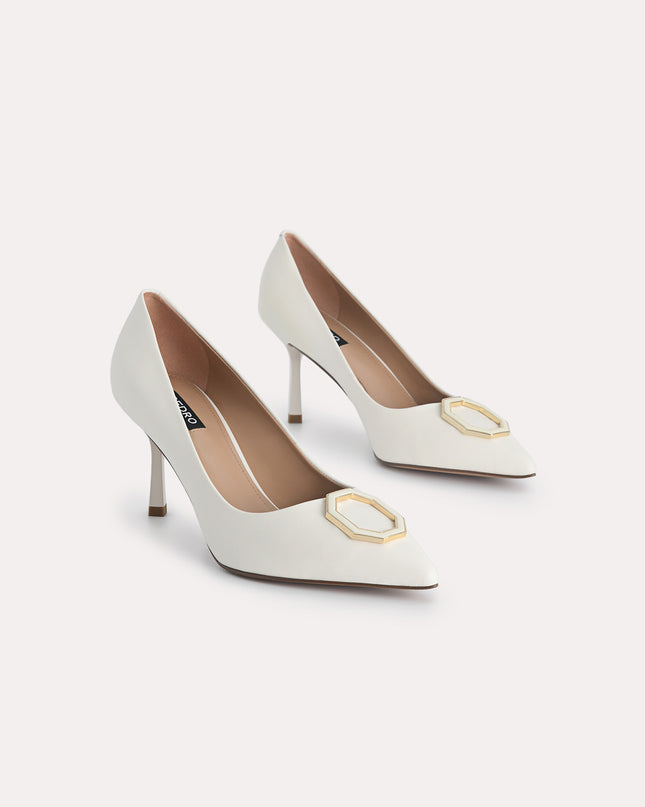 Octagon Buckle Leather Pumps