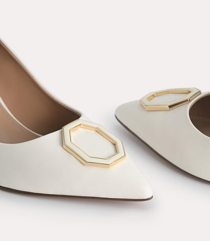 Octagon Buckle Leather Pumps