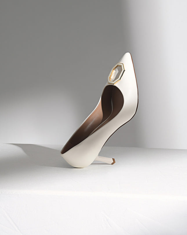 Octagon Buckle Leather Pumps
