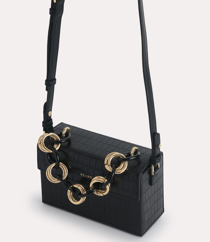 Croc-Effect Boxy Shoulder Bag