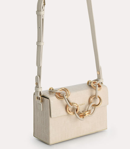 Croc-Effect Boxy Shoulder Bag