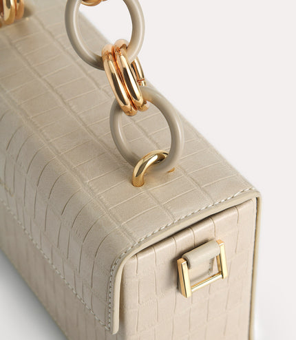 Croc-Effect Boxy Shoulder Bag