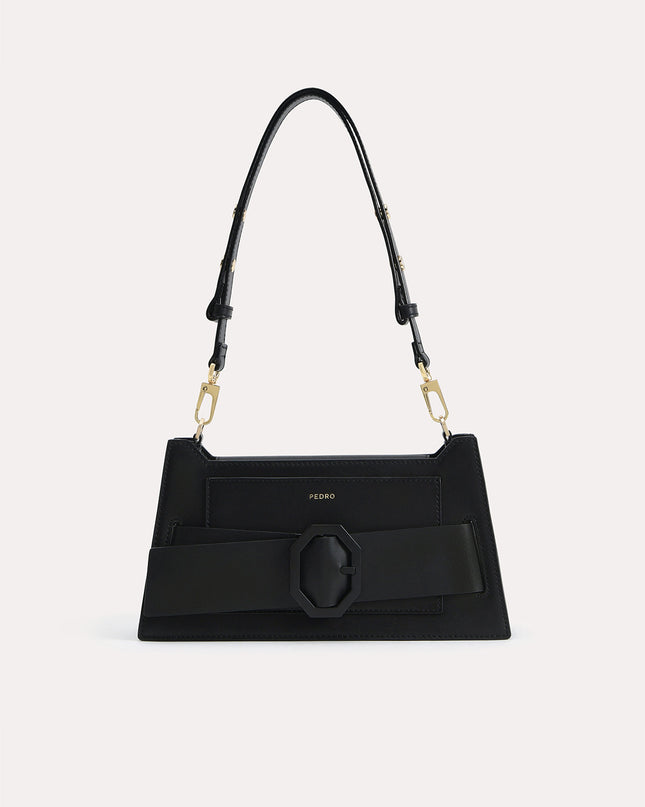 Octagon Buckled Leather Shoulder Bag