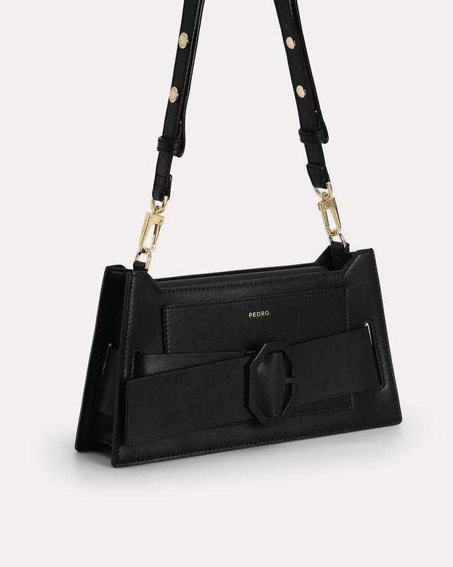 Octagon Buckled Leather Shoulder Bag