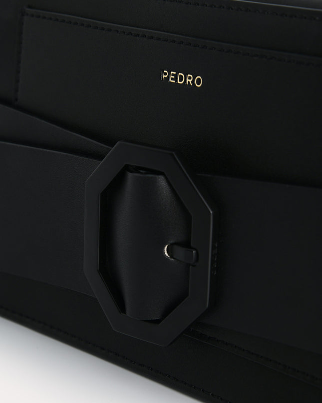 Octagon Buckled Leather Shoulder Bag