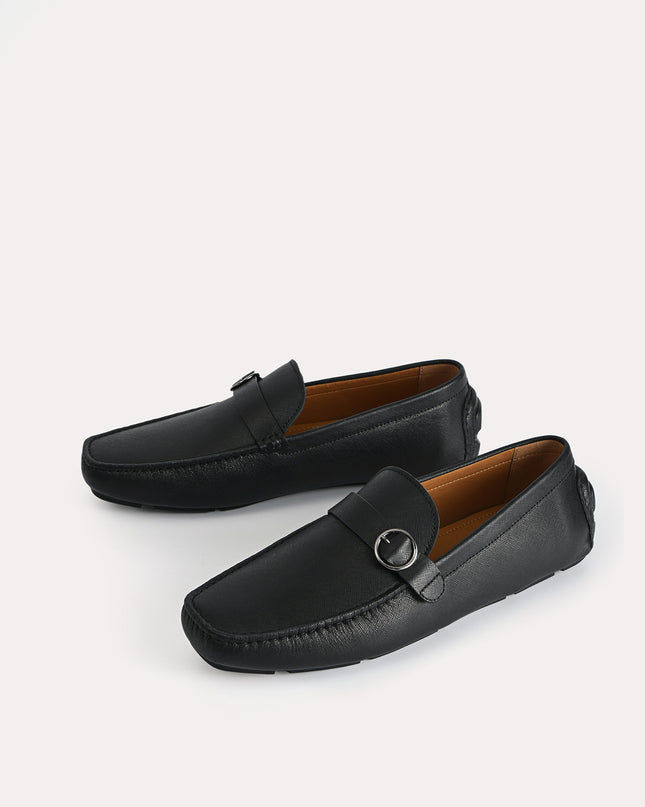 Textured Leather Moccasins with Buckle Detailing