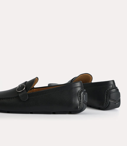 Textured Leather Moccasins with Buckle Detailing