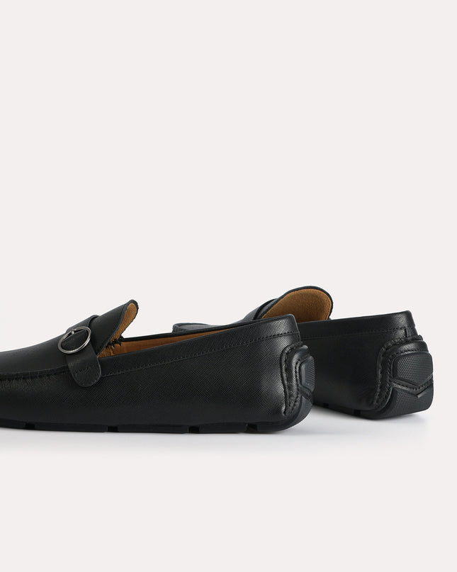 Textured Leather Moccasins with Buckle Detailing