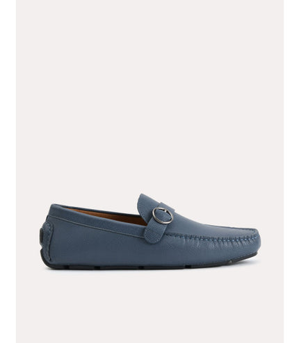 Textured Leather Moccasins with Buckle Detailing