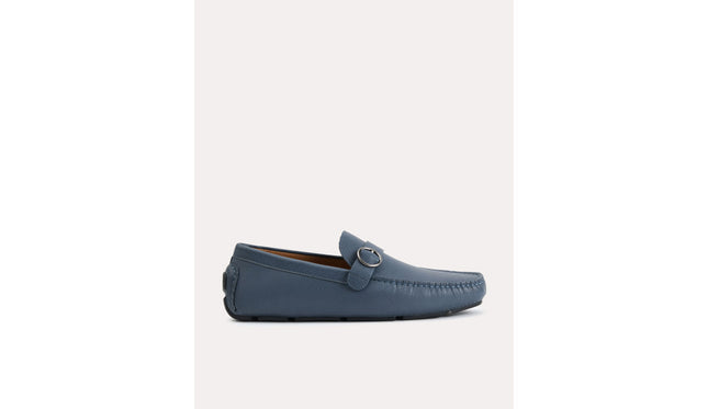Textured Leather Moccasins with Buckle Detailing