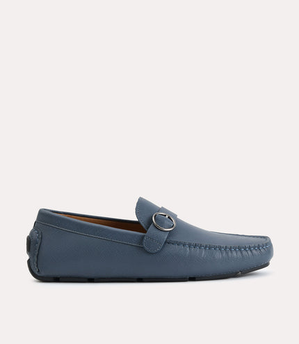 Textured Leather Moccasins with Buckle Detailing