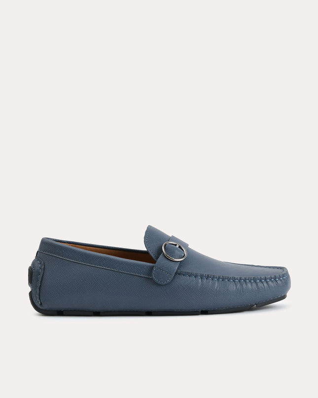 Textured Leather Moccasins with Buckle Detailing