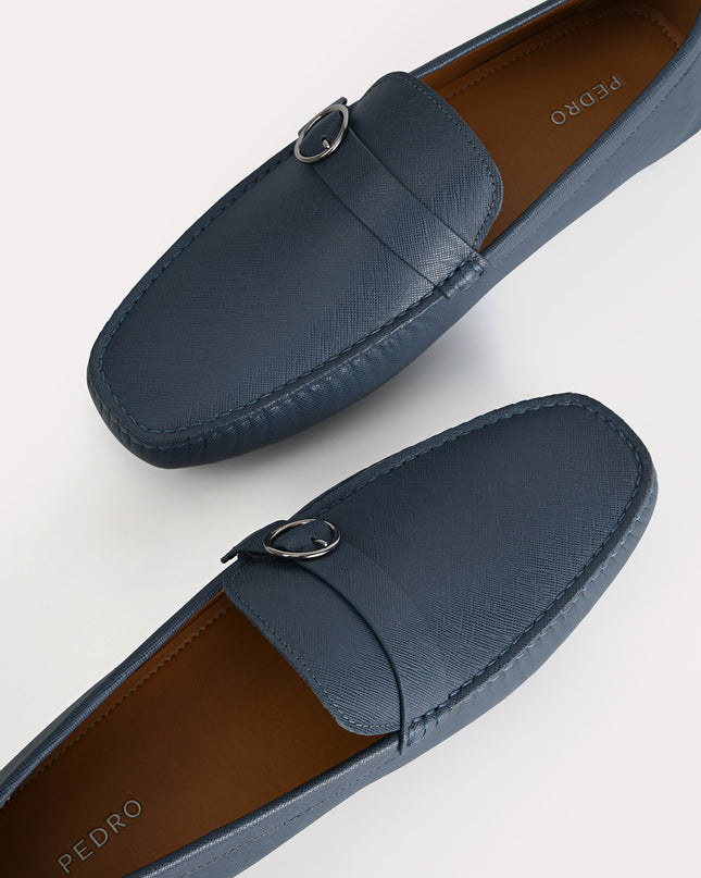 Textured Leather Moccasins with Buckle Detailing