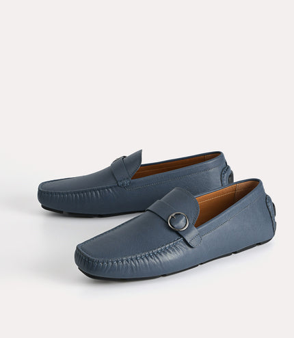 Textured Leather Moccasins with Buckle Detailing