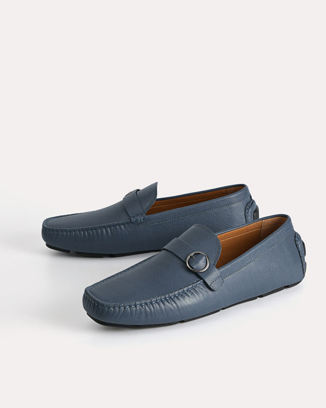 Textured Leather Moccasins with Buckle Detailing