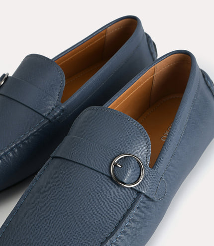 Textured Leather Moccasins with Buckle Detailing