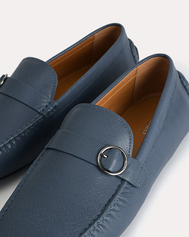 Textured Leather Moccasins with Buckle Detailing