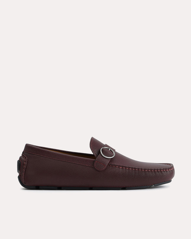 Textured Leather Moccasins with Buckle Detailing