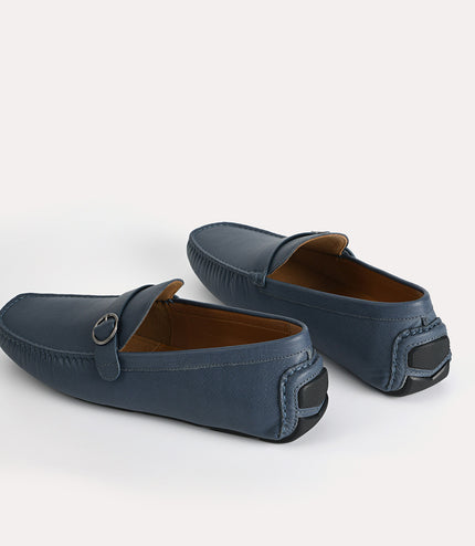 Textured Leather Moccasins with Buckle Detailing