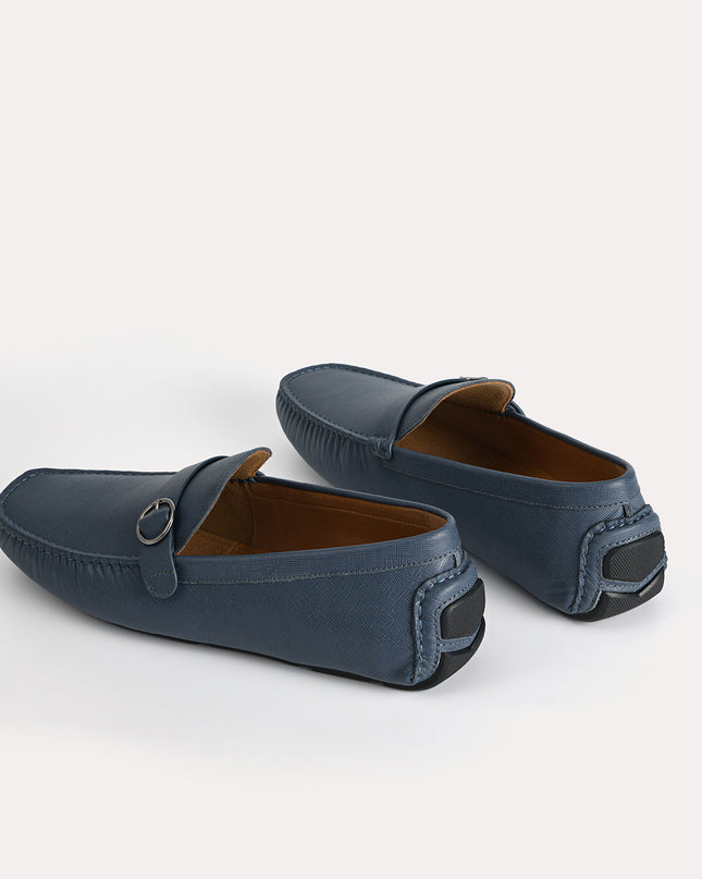 Textured Leather Moccasins with Buckle Detailing