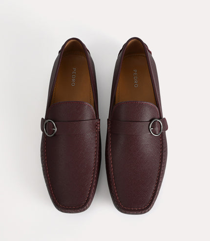 Textured Leather Moccasins with Buckle Detailing