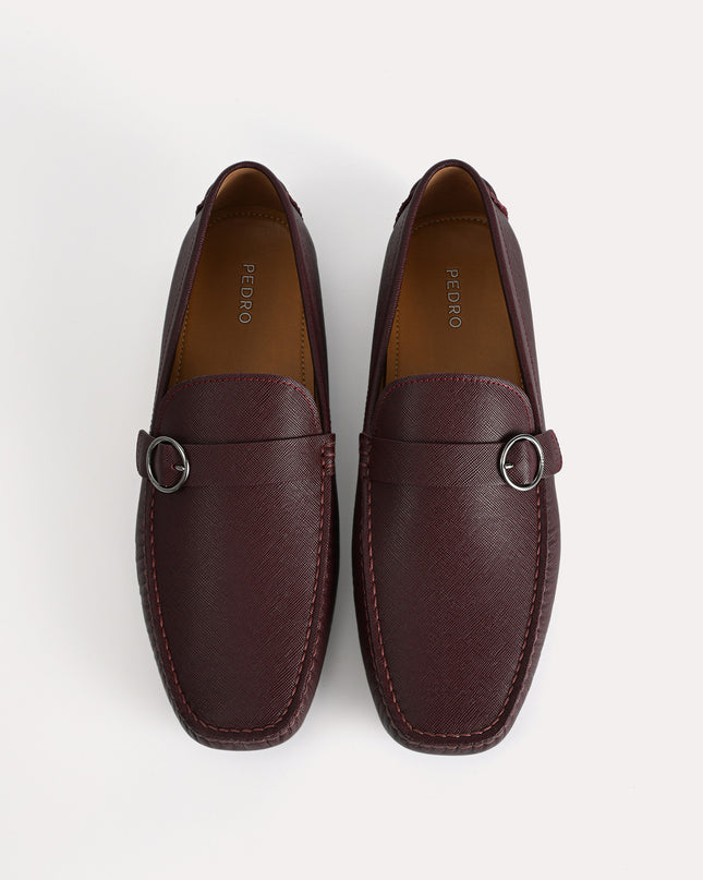 Textured Leather Moccasins with Buckle Detailing