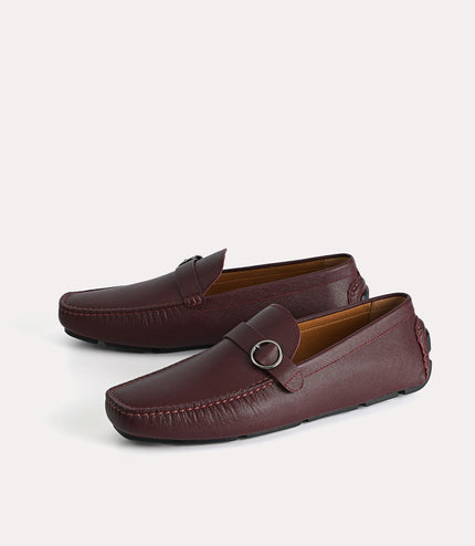 Textured Leather Moccasins with Buckle Detailing