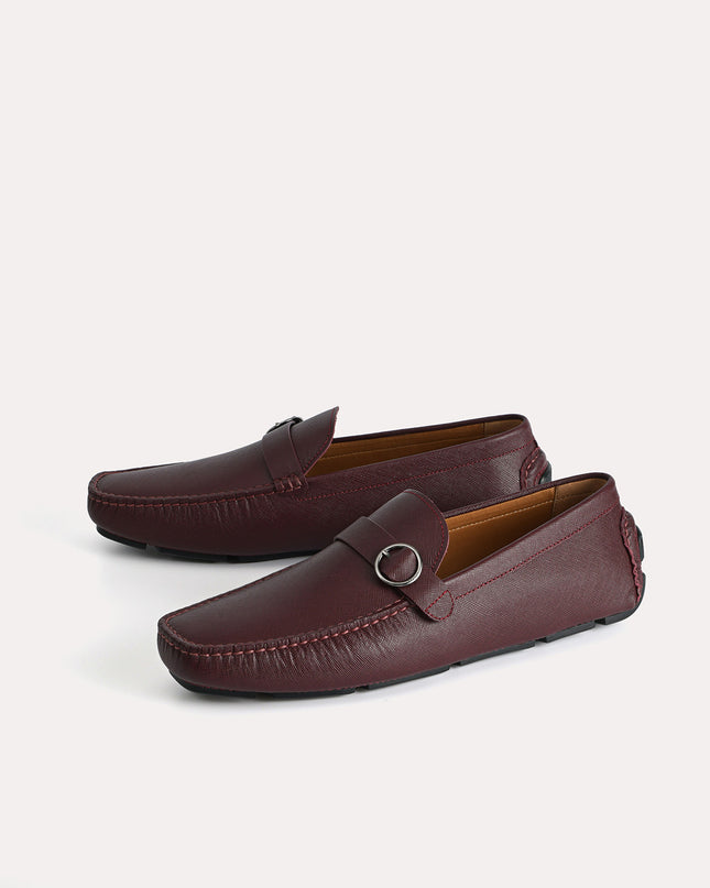 Textured Leather Moccasins with Buckle Detailing